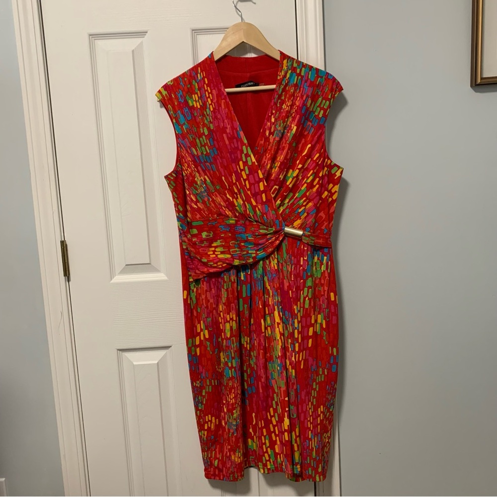 Ellen Tracy A line Colorful Twisted Front Sleeveless Dress sz 16
